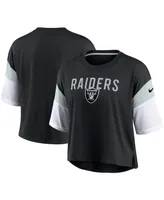 Women's Black and White Las Vegas Raiders Nickname Tri-Blend Performance Crop Top