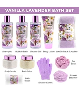 Vanilla Lavender Home Spa Body Care Gift Set, Natural Bath Gift Basket and Self Care Kit, 13 Piece