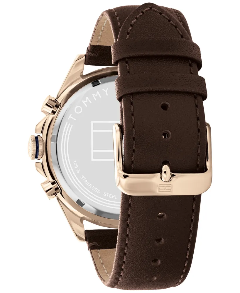 Tommy Hilfiger Men's Brown Leather Strap Watch 46mm