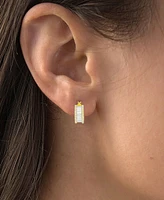 Cubic Zirconia Baguette Hoop Earrings in Sterling Silver or 14k Gold-Plated Sterling Silver