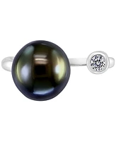 Effy Collection Cultured Freshwater Pearl Ring (8-1/2mm) & White Topaz (1/10 ct. t.w.) Sterling Silver (Also Tahitian Pearl)