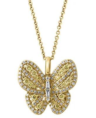 Effy Yellow Diamond (1/3 ct. t.w.) & White Diamond (1/3 ct. t.w.) Butterfly 18" Pendant Necklace in 14k Gold