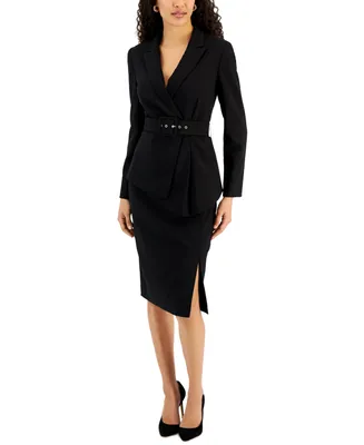 Tahari Asl Belted Wrap Skirt Suit