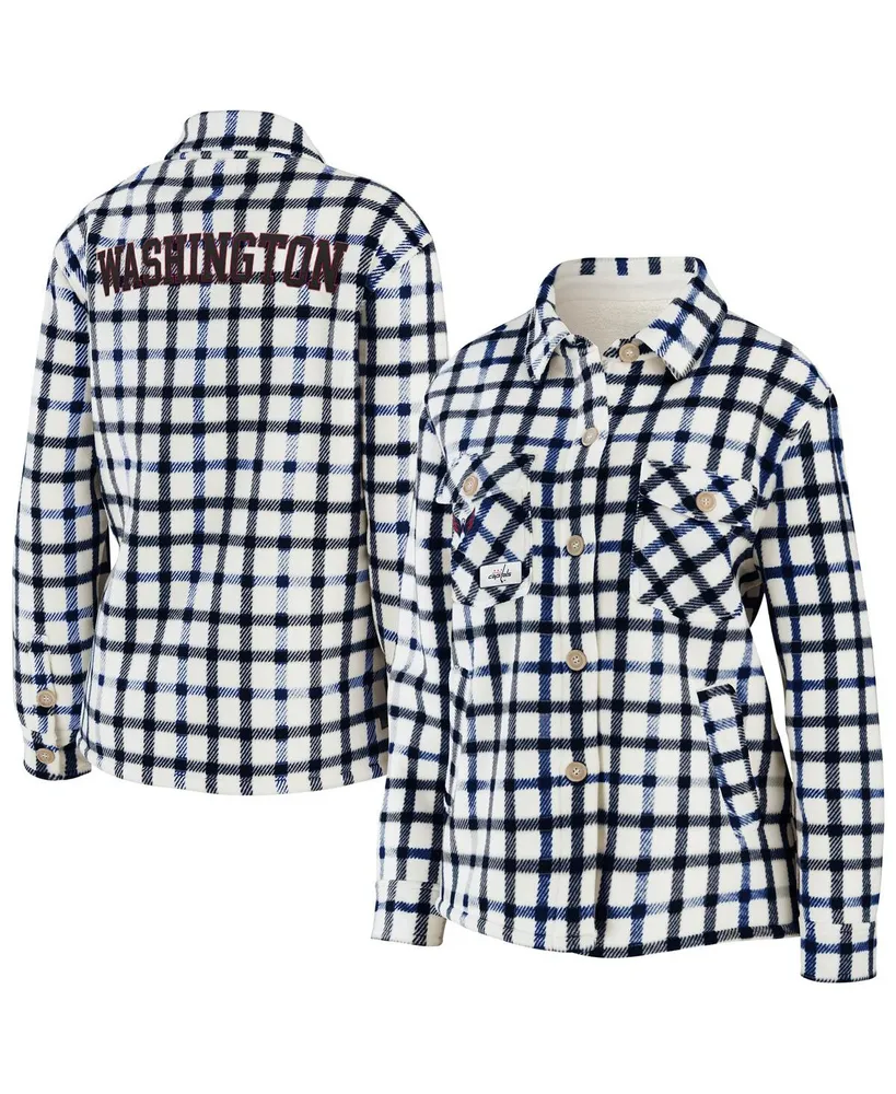 Women's Wear by Erin Andrews Oatmeal Washington Capitals Plaid Button-Up Shirt Jacket