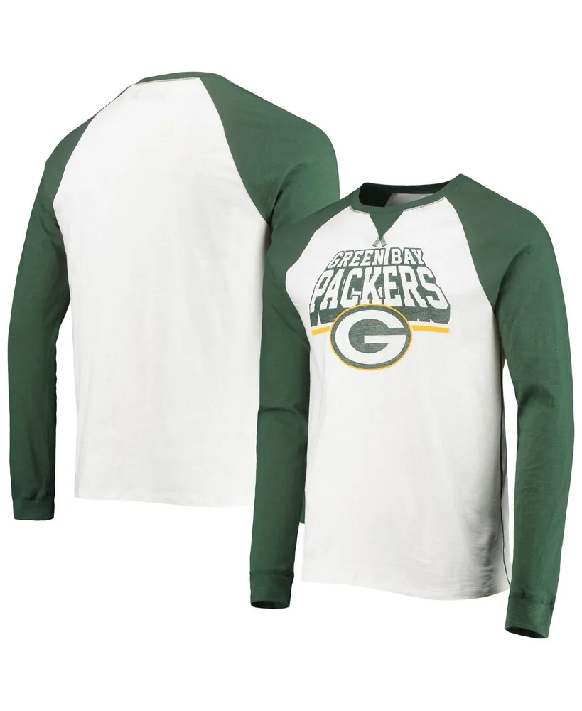 Men's Junk Food White, Green Bay Packers Colorblock Raglan Long Sleeve T-shirt