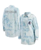 Wear by Erin Andrews Women's Denim New England Patriots Chambray Acid-Washed Long Sleeve Button-Up Shirt