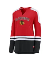 Women's Fanatics Jonathan Toews Red and Black Chicago Blackhawks Power Player Long Sleeve Notch Neck T-shirt