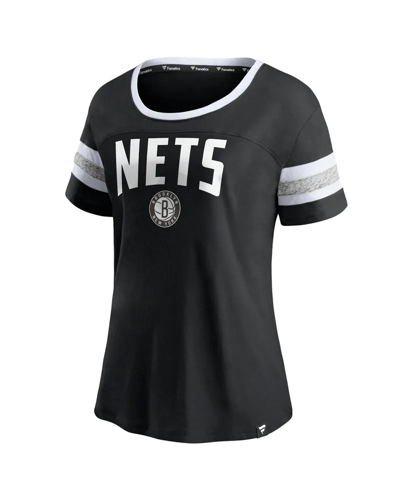 Women's Fanatics Black and Heathered Gray Brooklyn Nets Block Party Striped Sleeve T-shirt