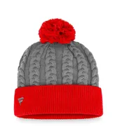 Fanatics Women's Charcoal and Red Chicago Blackhawks Cuffed Knit Hat with Pom