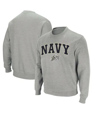 Men's Colosseum Heather Gray Navy Midshipmen Arch and Logo Crew Neck Sweatshirt