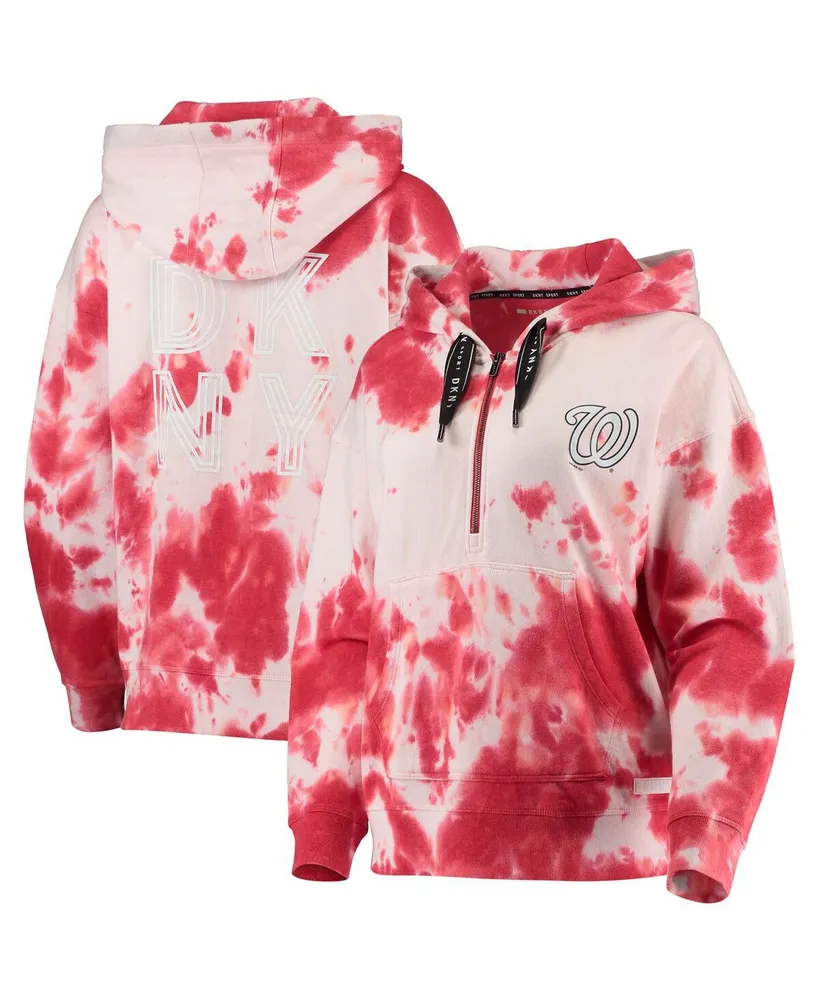 Women's Dkny Sport White and Red Washington Nationals Dakota Tie-Dye Half-Zip Hoodie