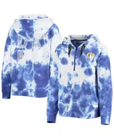 Women's Dkny Sport White and Royal Los Angeles Rams Dakota Oversized Tie-Dye Half-Zip Hoodie