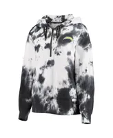 Women's Dkny Sport White and Black Los Angeles Chargers Dakota Oversized Tie-Dye Half-Zip Hoodie