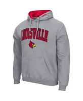 Men's Colosseum Heathered Gray Louisville Cardinals Arch and Logo 3.0 Pullover Hoodie