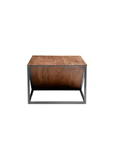 Small Metal and Wood Triangular Table for Home Display