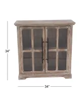 Farmhouse Rectangular Wood and Glass 2-Door Cabinet