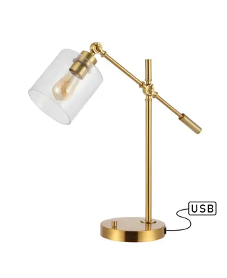 Kathryn Classic Glass Adjustable Head Modern Usb Charging Led Task Lamp - Gold