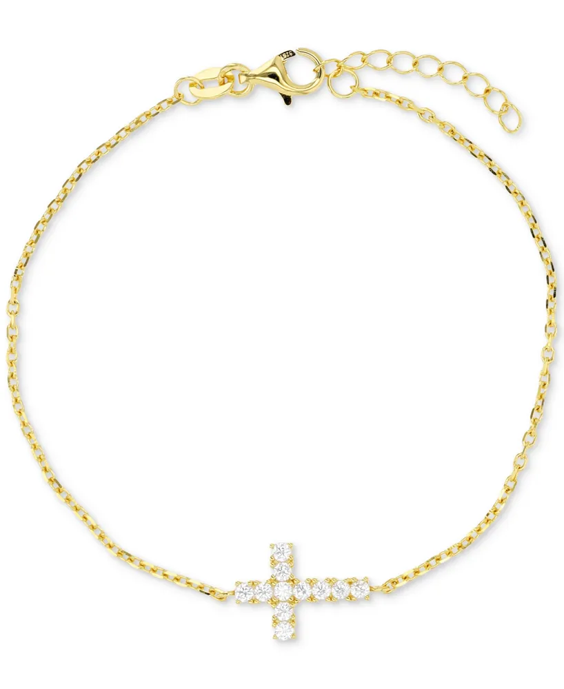 Cubic Zirconia East-West Cross Chain Bracelet 14k Gold-Plated Sterling Silver