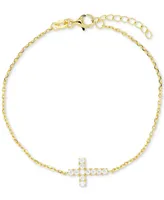Cubic Zirconia East-West Cross Chain Bracelet 14k Gold-Plated Sterling Silver