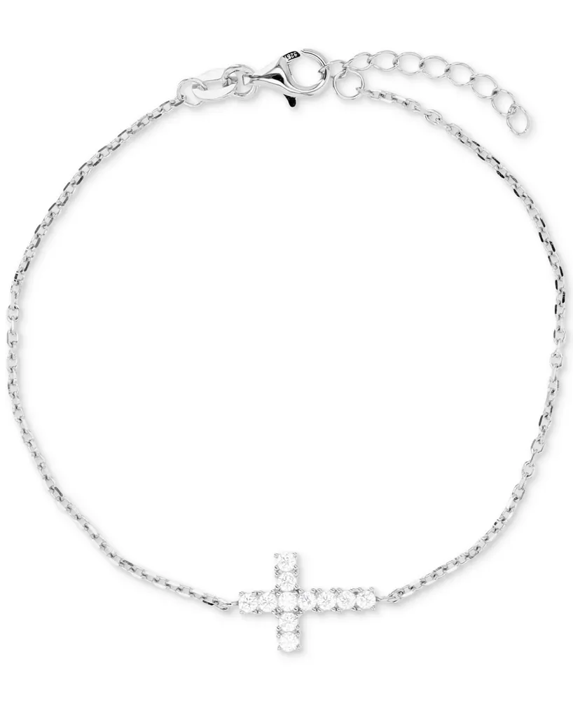 Cubic Zirconia East-West Cross Chain Bracelet in 14k Gold-Plated Sterling Silver