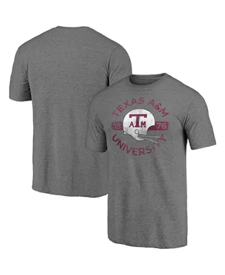 Men's Heathered Gray Texas A M Aggies Throwback Helmet Tri-Blend T-shirt