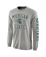 Men's Gray Michigan State Spartans Distressed Arch Over Logo Long Sleeve Hit T-shirt