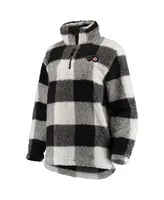 Women's Black and White Philadelphia Flyers Plaid Sherpa Quarter-Zip Jacket