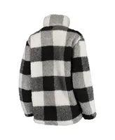 Women's Black and White Philadelphia Flyers Plaid Sherpa Quarter-Zip Jacket