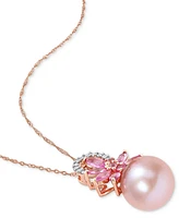 Pink Cultured Freshwater Pearl (9-1/2mm), Sapphire (7/8 ct. t.w.) & Diamond (1/20 17" Pendant Necklace 14k Rose Gold (Also White