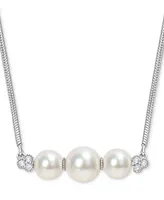 Cultured Freshwater Pearl (6 & 7-1/2mm) & White Topaz (1/5 ct. t.w.) Bar 18" Pendant Necklace in Sterling Silver