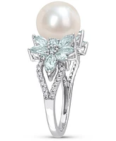 Cultured Freshwater Pearl (9mm), Sapphire (1-5/8 ct. t.w.) & Diamond (1/8 14k White Gold (Also Aquamarine)