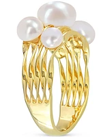 Cultured Freshwater Pearl (4- 7-1/2mm) Cluster Openwork Ring Yellow Rhodium-Plated Sterling Silver