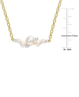 Cultured Freshwater Pearl (3 - 6-1/2mm) & White Topaz (1/8 ct. t.w.) Cluster Bar 18" Pendant Necklace in 18k Gold-Plated Sterling Silver