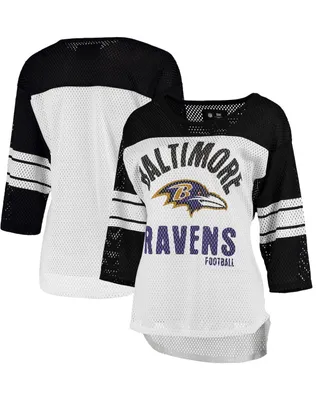 Women's G-iii 4Her by Carl Banks White and Black Baltimore Ravens First Team Three-Quarter Sleeve Mesh T-shirt