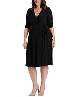 Kiyonna Plus Essential Wrap Dress with 3/4 Sleeves