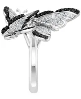 Effy White Diamond (3/8 ct. t.w.) & Black Diamond (1/3 ct. t.w.) Butterfly Statement Ring in 14k White Gold