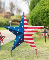 Glitzhome Metal Patriotic Star Yardstake or Wall Decor Kd, Two Function, 30.75"