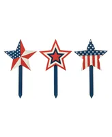 Glitzhome Wooden Patriotic Star Yard Stake, Set of 3