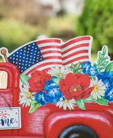 Glitzhome Metal Patriotic or Americana Truck Yard Stake or Wall Decor Kd, Two Function, 23.5"