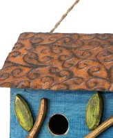 Glitzhome 15.75" Oversized Washed Distressed Cottage Birdhouse with 3D Tree and Bird