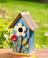 Glitzhome 10.25" Retro Birdhouse with 3D Flowers