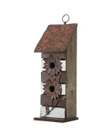 Glitzhome 14.5" Distressed Birdhouse with 3D Rustic Flowers