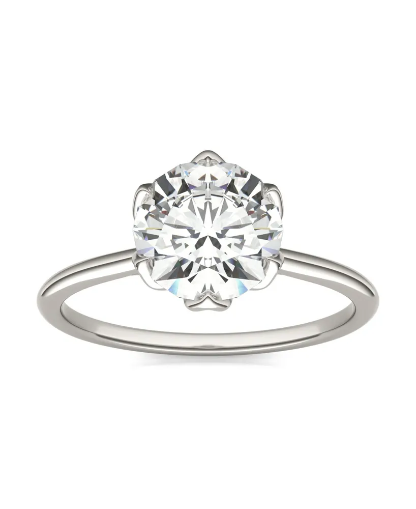 Moissanite Round Solitaire Ring (1-9/10 Carat Total Weight Diamond Equivalent) in 14K White Gold