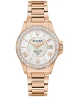 Bulova Women's Marine Star Diamond (1/10 ct. t.w.) Rose Gold-Tone Stainless Steel Bracelet Watch 32mm