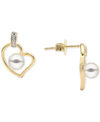 Cultured Freshwater Pearl (4-1/2mm) & Diamond Accent Heart Stud Earrings in 14k Gold-Plated Sterling Silver