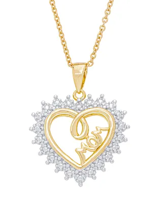 Macy's Women's Diamond Accent 'Mom' Heart Pendant Necklace