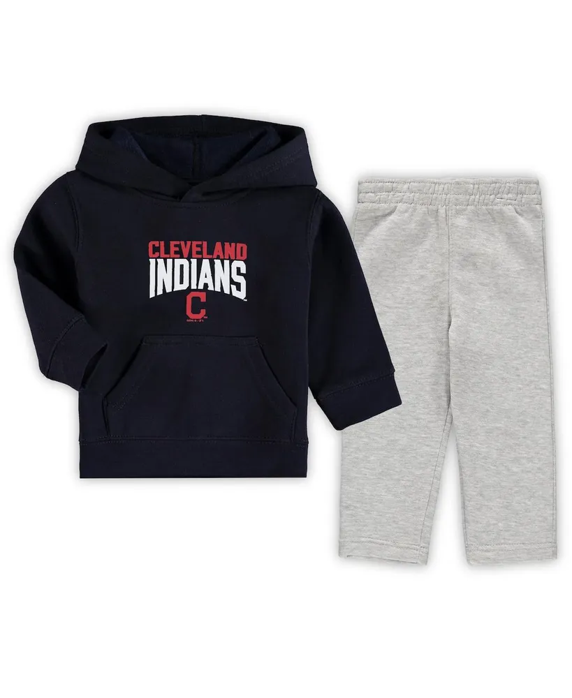 Infant Boys and Girls Navy, Heathered Gray Cleveland Indians Fan Flare Fleece Hoodie Pants Set