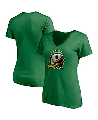 Women's Fanatics Green Oregon Ducks Primary Logo V-Neck T-shirt