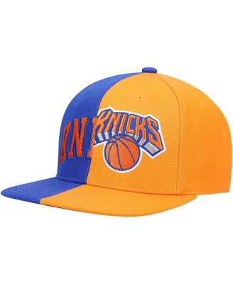 Men's Mitchell & Ness Royal, Orange New York Knicks Half and Half Snapback Hat