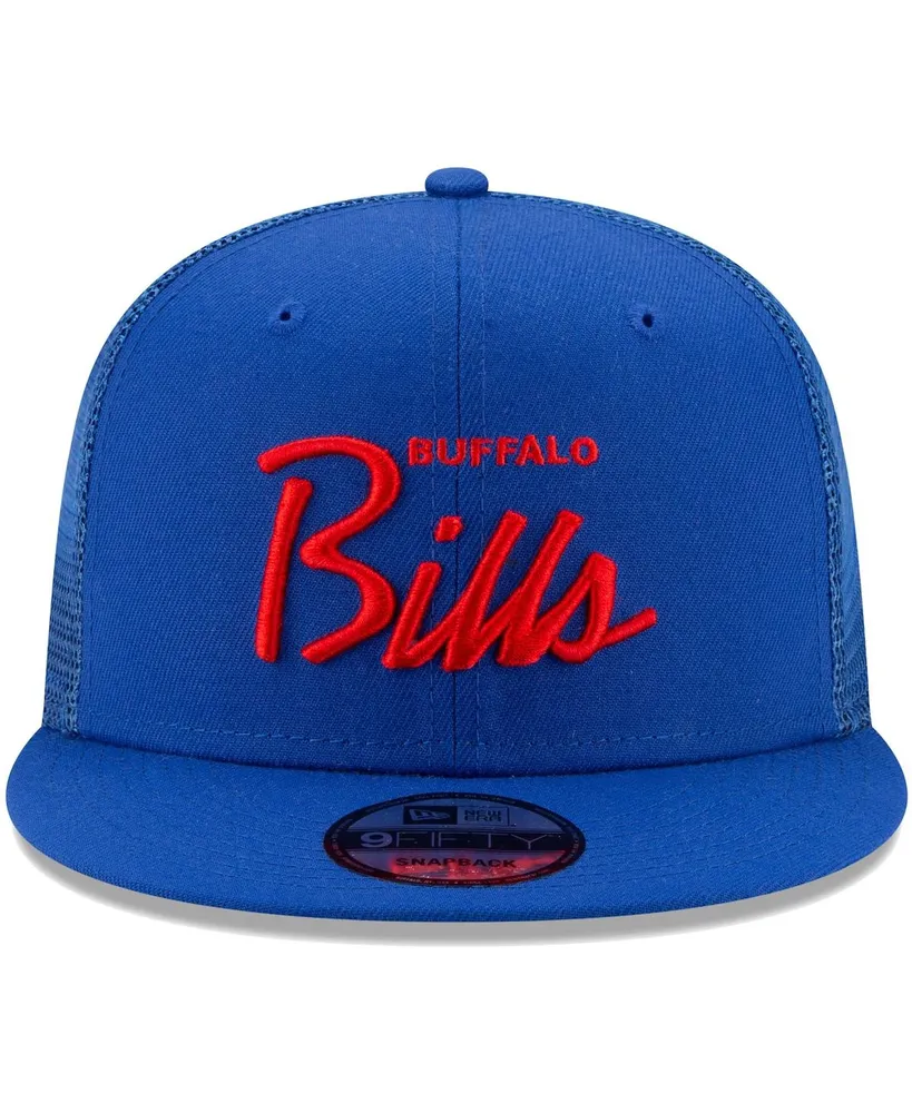 Men's New Era Royal Buffalo Bills Script Trucker 9FIFTY Snapback Hat